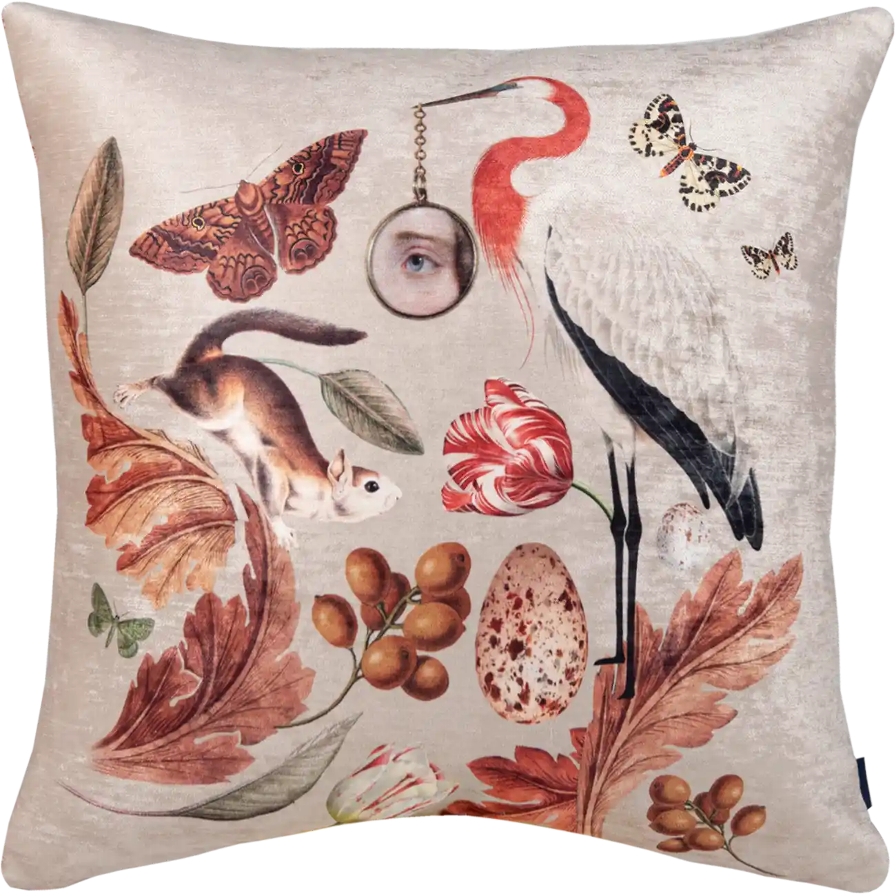 Decorative square velvet pillow with gold embroidery details