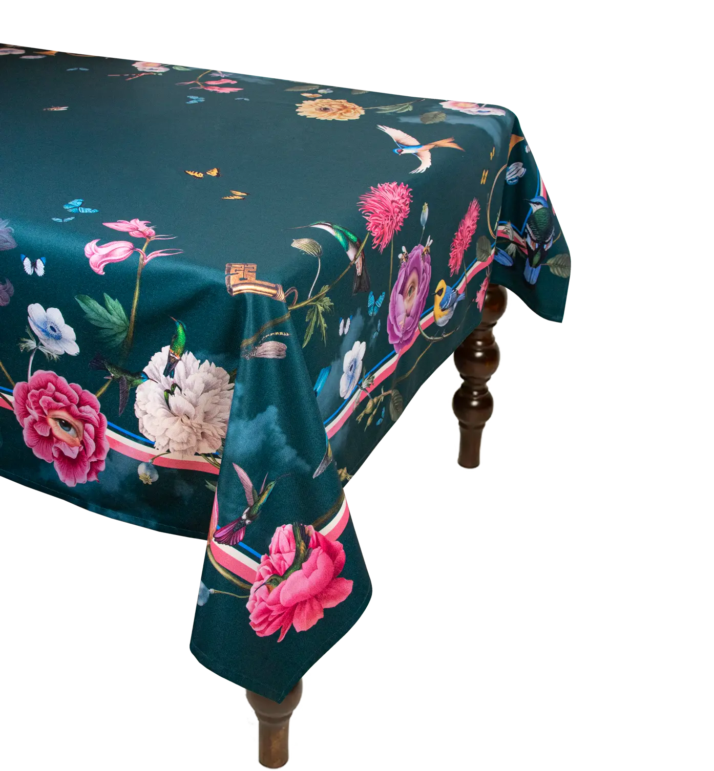 Luxury MUZALUCI tablecloth inspired by nature, sublimation print with tone-on-tone hem detail
