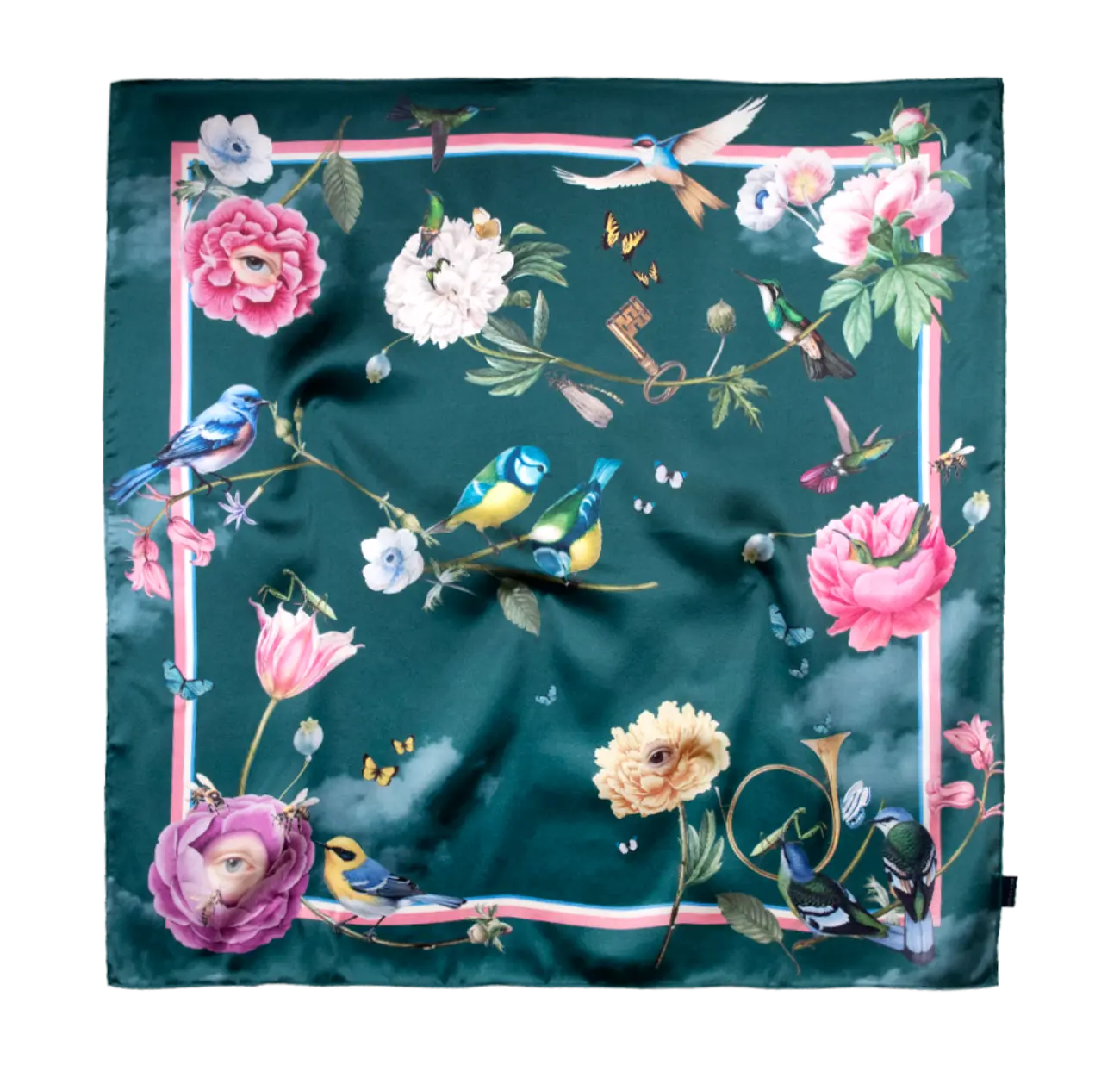 Bold printed silk satin polyester clothing with sublimation design and tone-on-tone hem detail