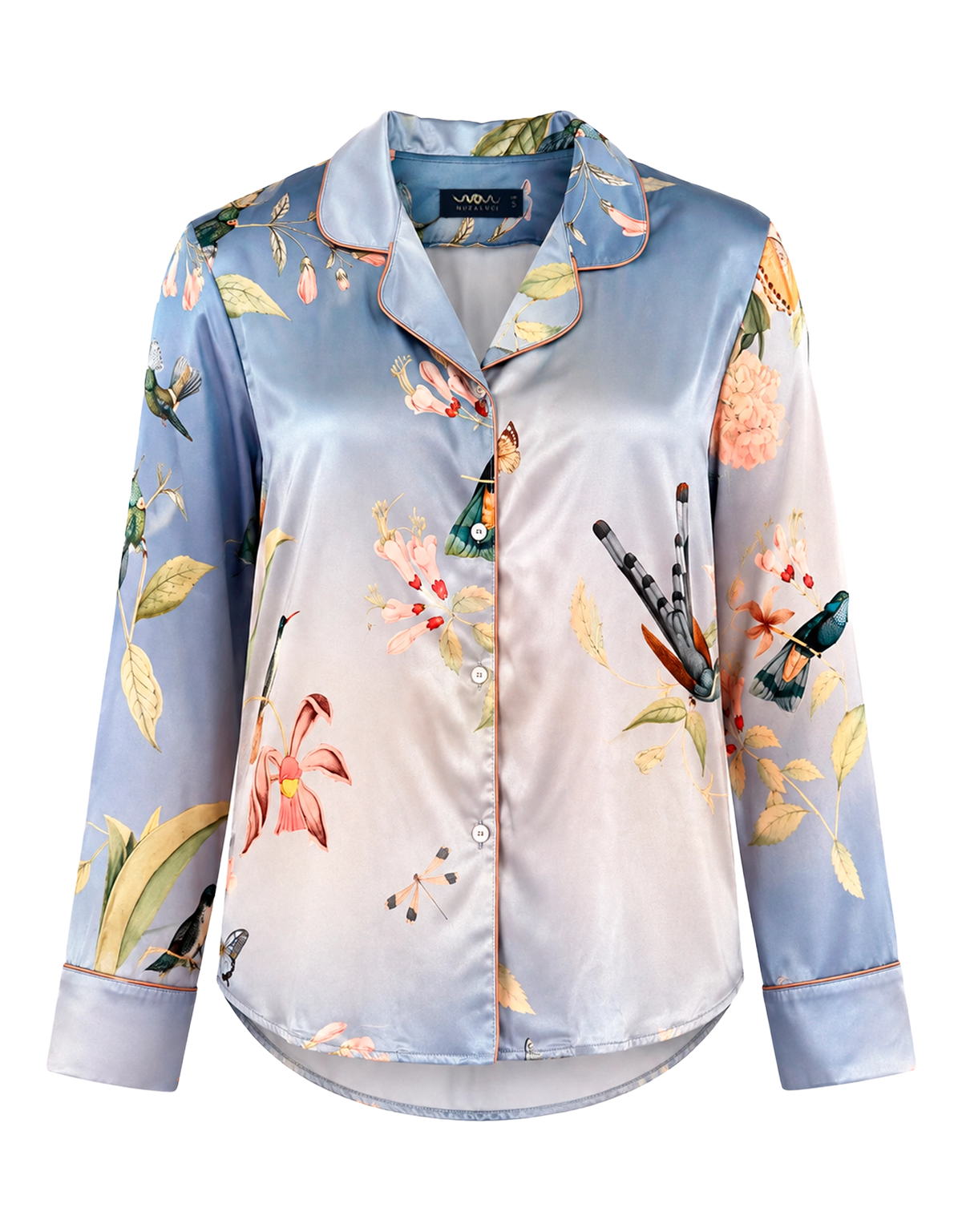 Long pajama set - Blue Hummingbirds