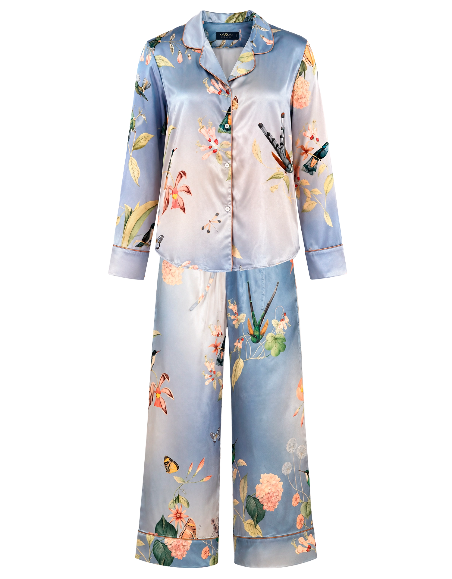 Long pajama set - Blue Hummingbirds