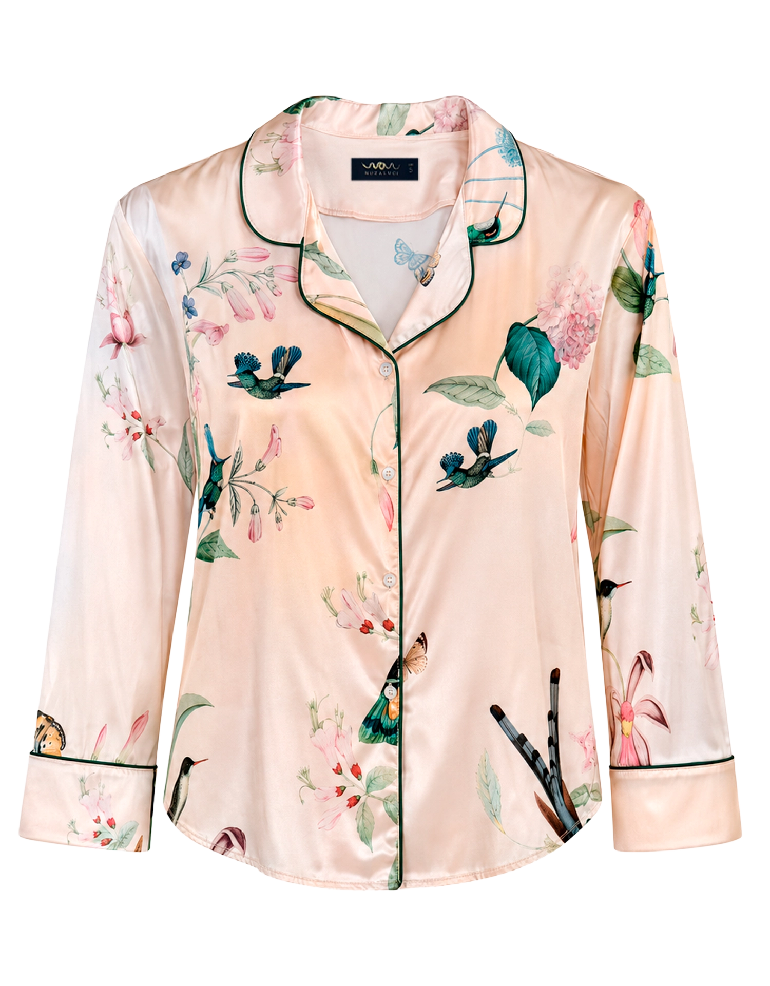 Long pajama set - Ivory Hummingbirds