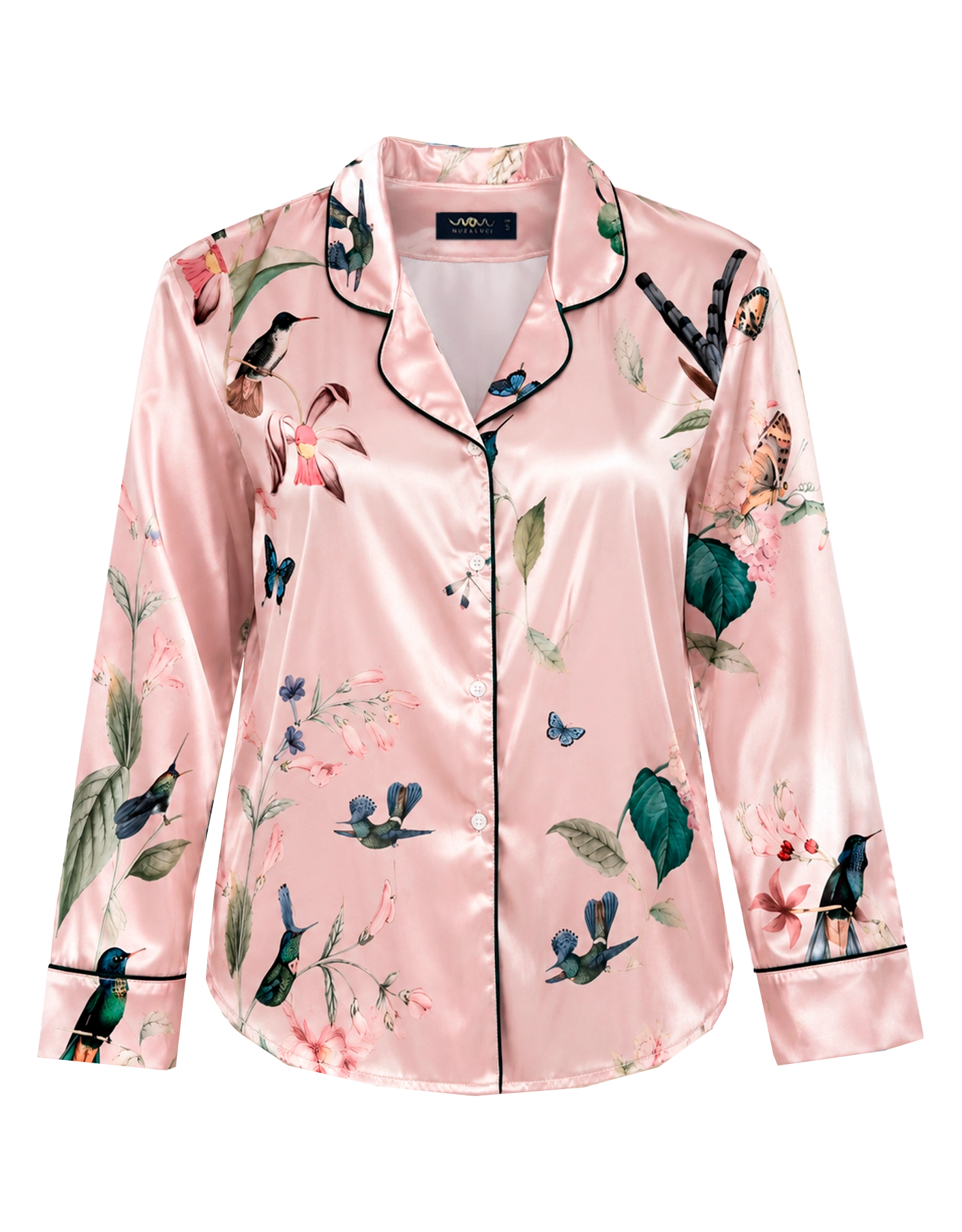 Long pajama set - Pink Hummingbirds