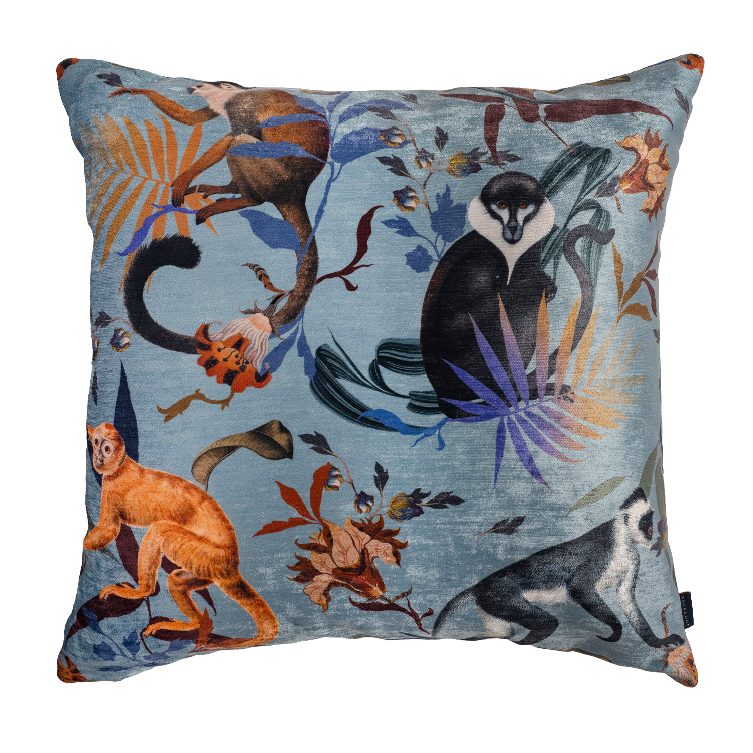 Monkeys Blue - Velvet Pillow