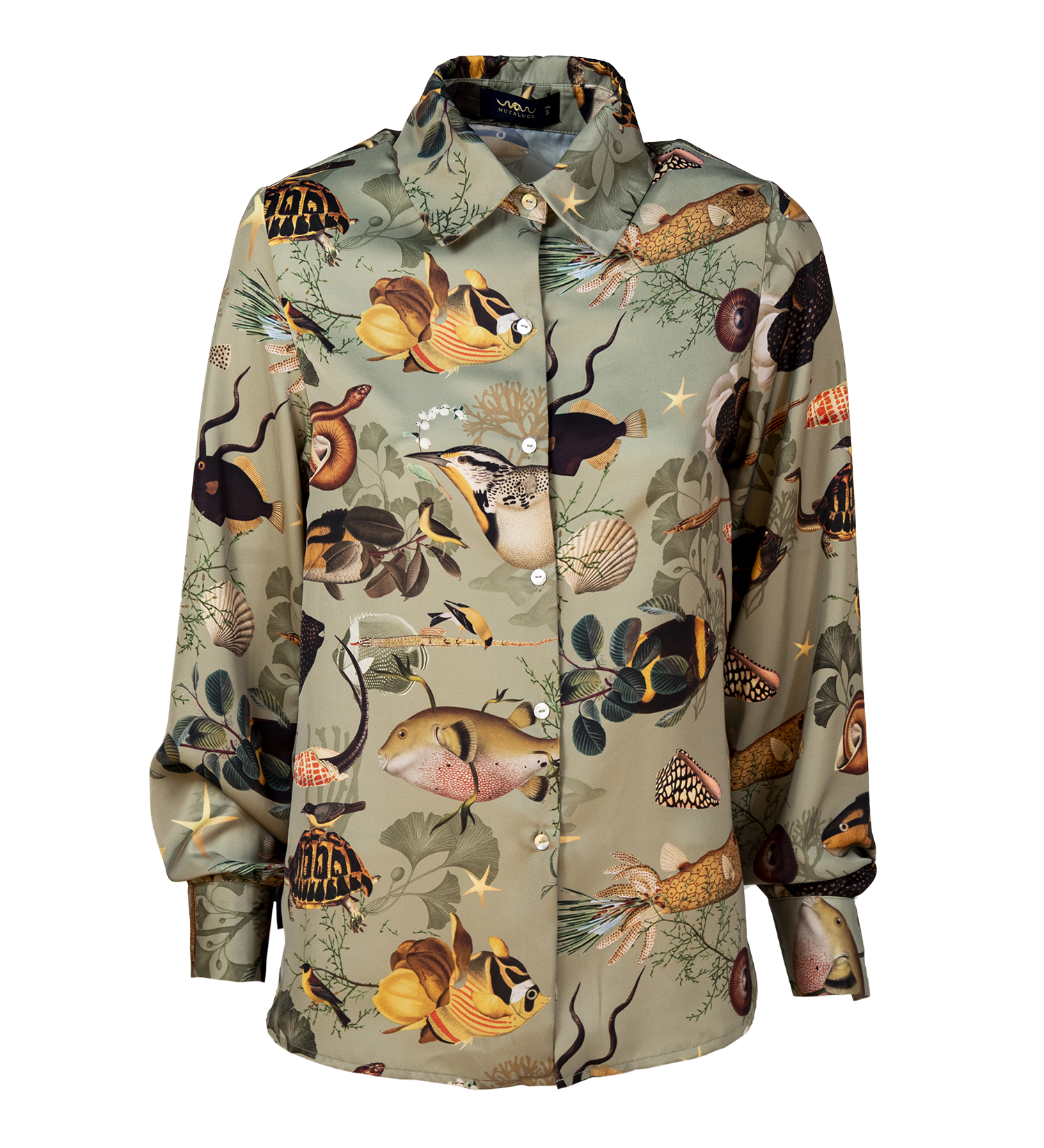 Siik Blouse - Green Fishes