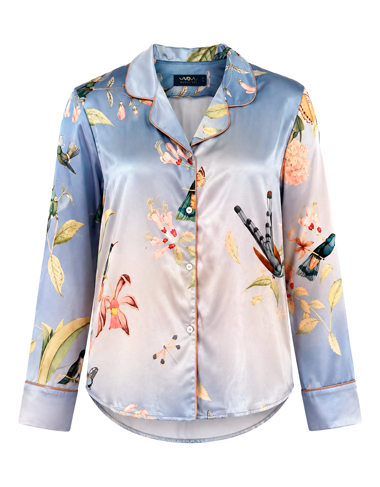 Long pajama set - Blue Hummingbirds
