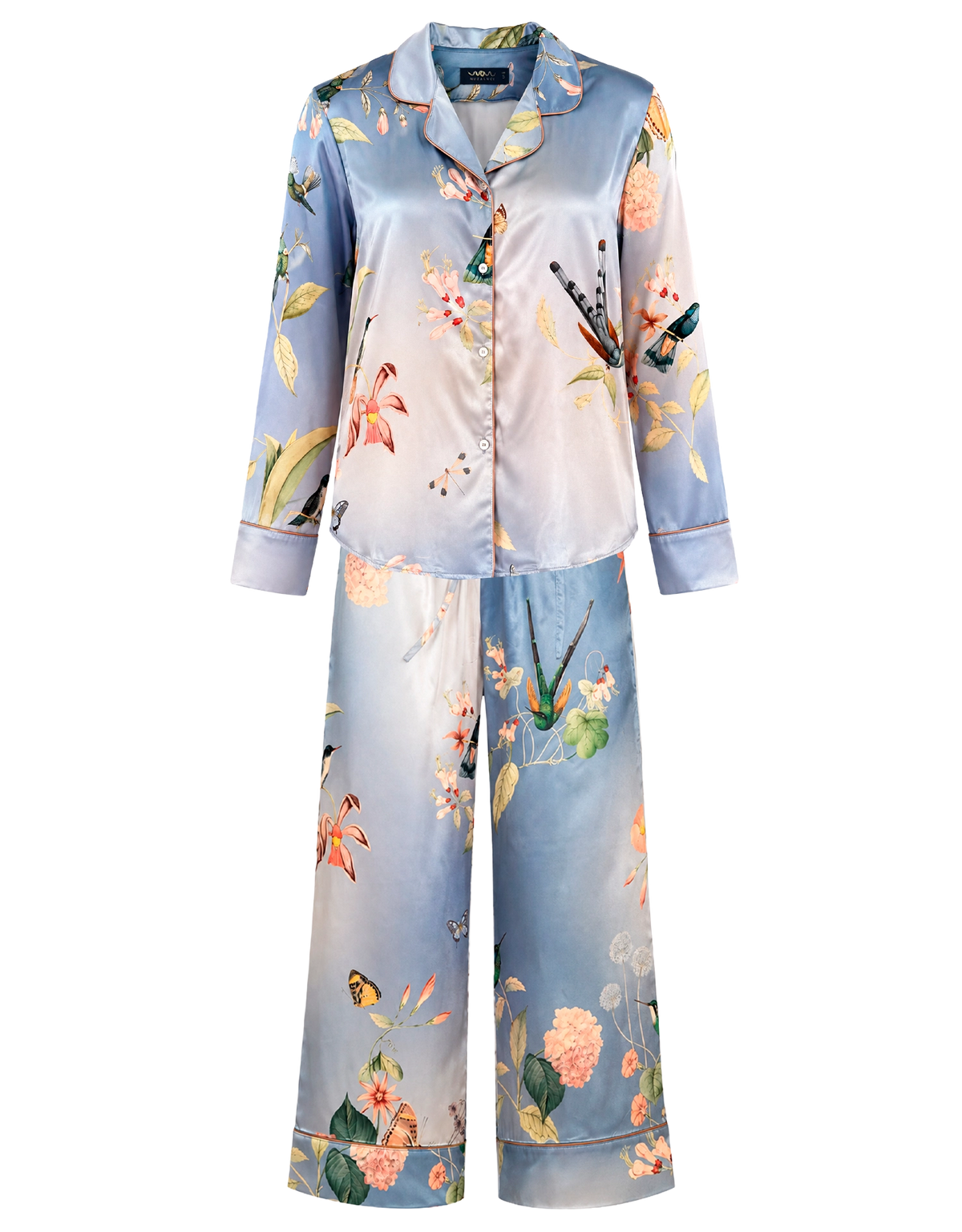 Long pajama set - Blue Hummingbirds