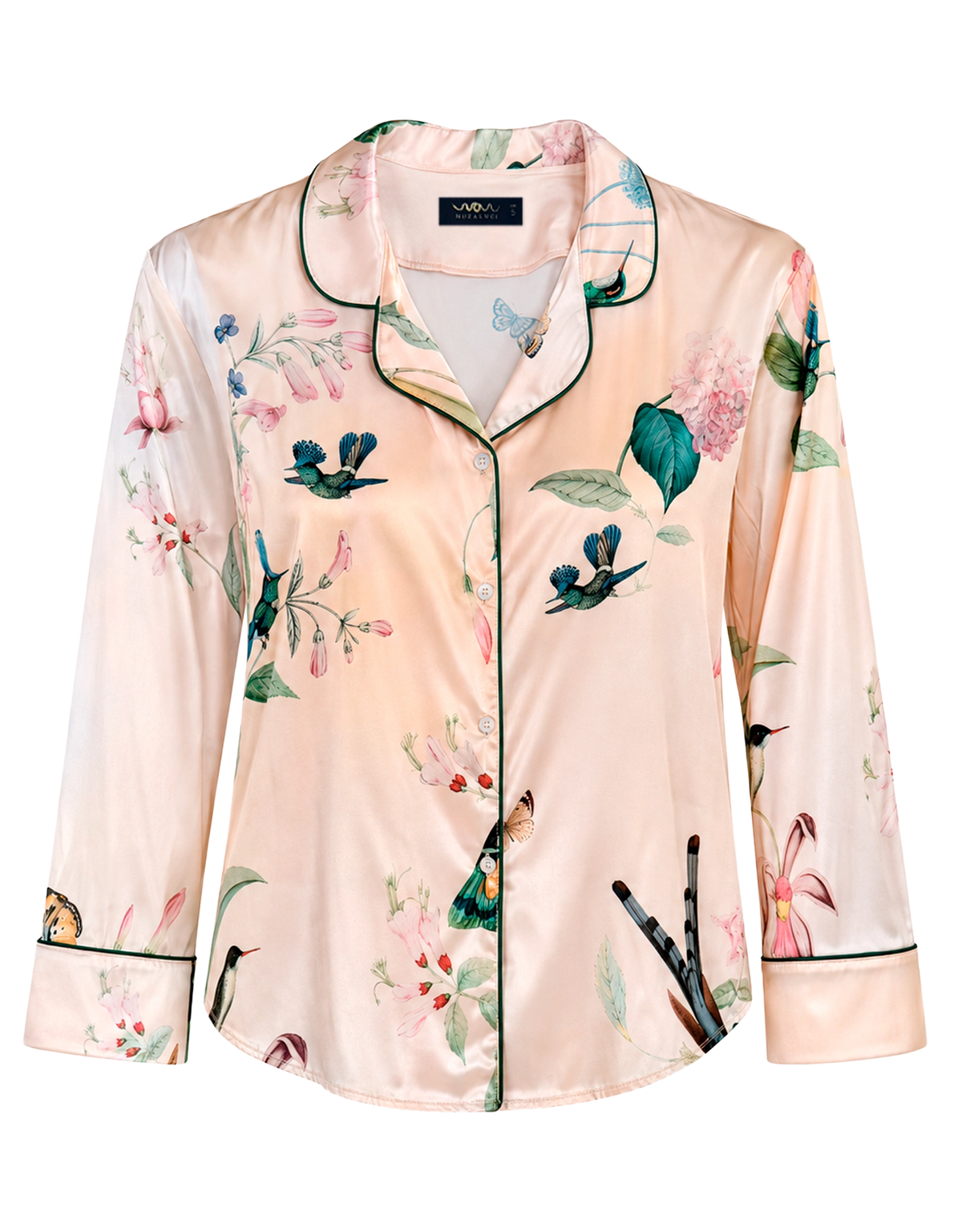 Long pajama set - Ivory Hummingbirds