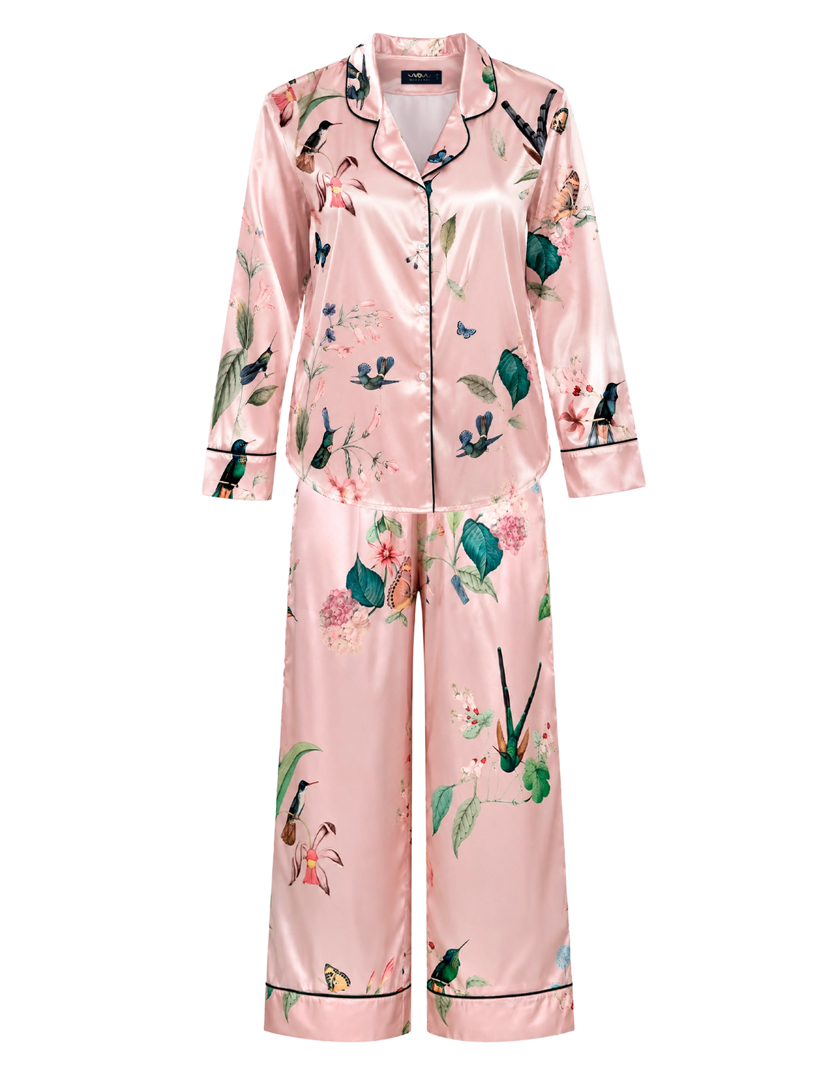 Long pajama set - Pink Hummingbirds