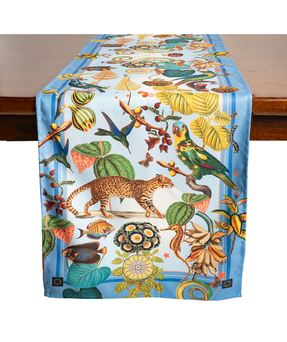 Neutral blue table runner for versatile table decor
